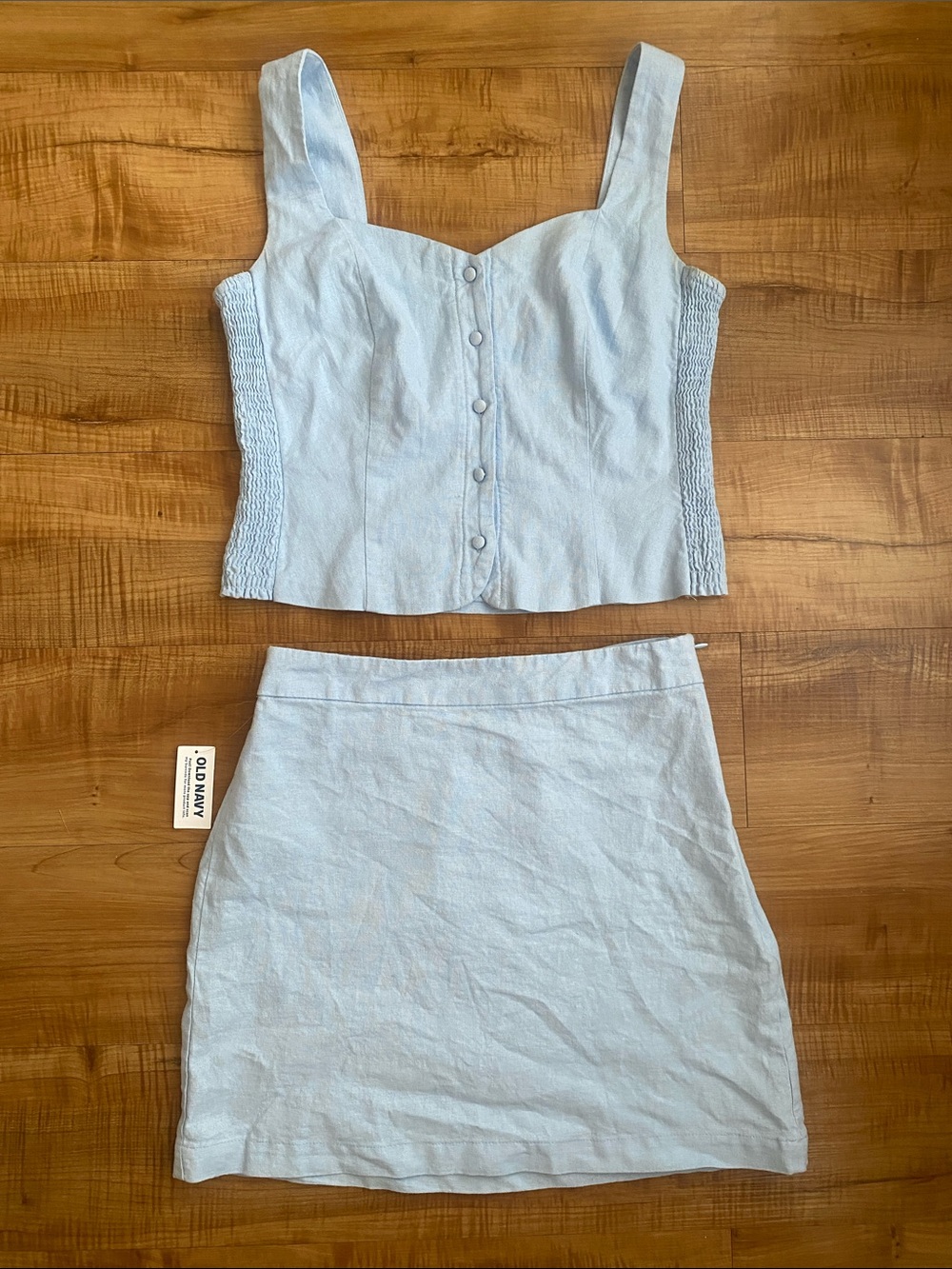 Old Navy Pale Blue Linen-Blend Skirt Set - Crop Button Tank & Mini Skirt